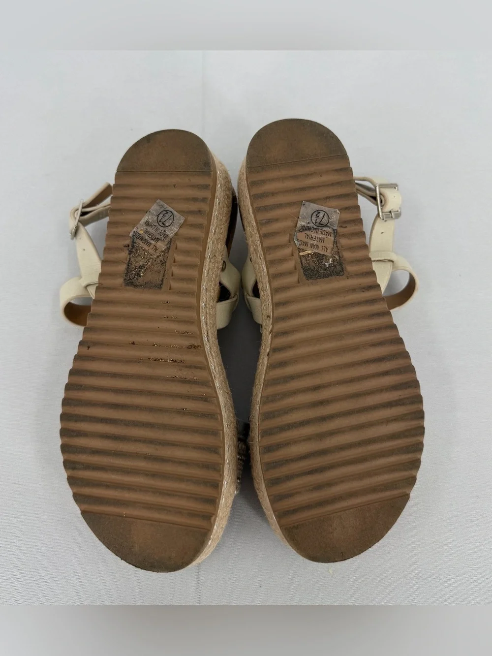 Neutral Espadrille flatform platform sandals rhinestone 7.5 resort vacation